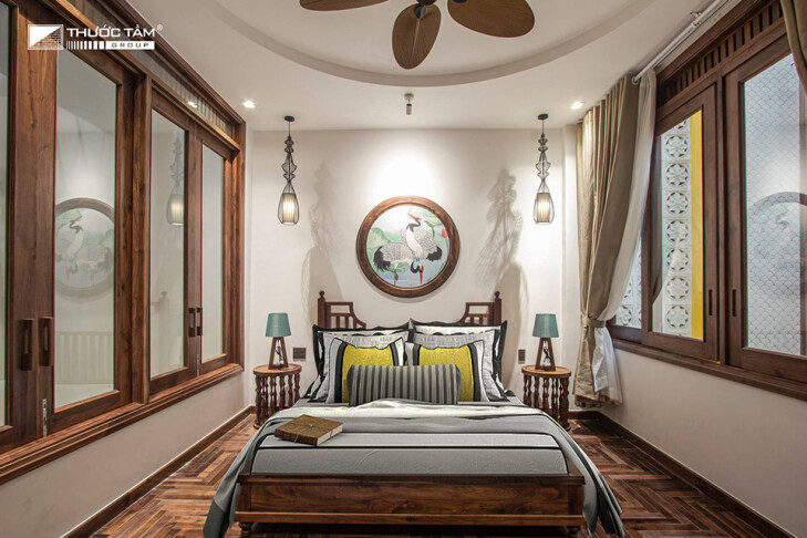 Description: Phòng ngủ nhà phố phong cách Đông Dương